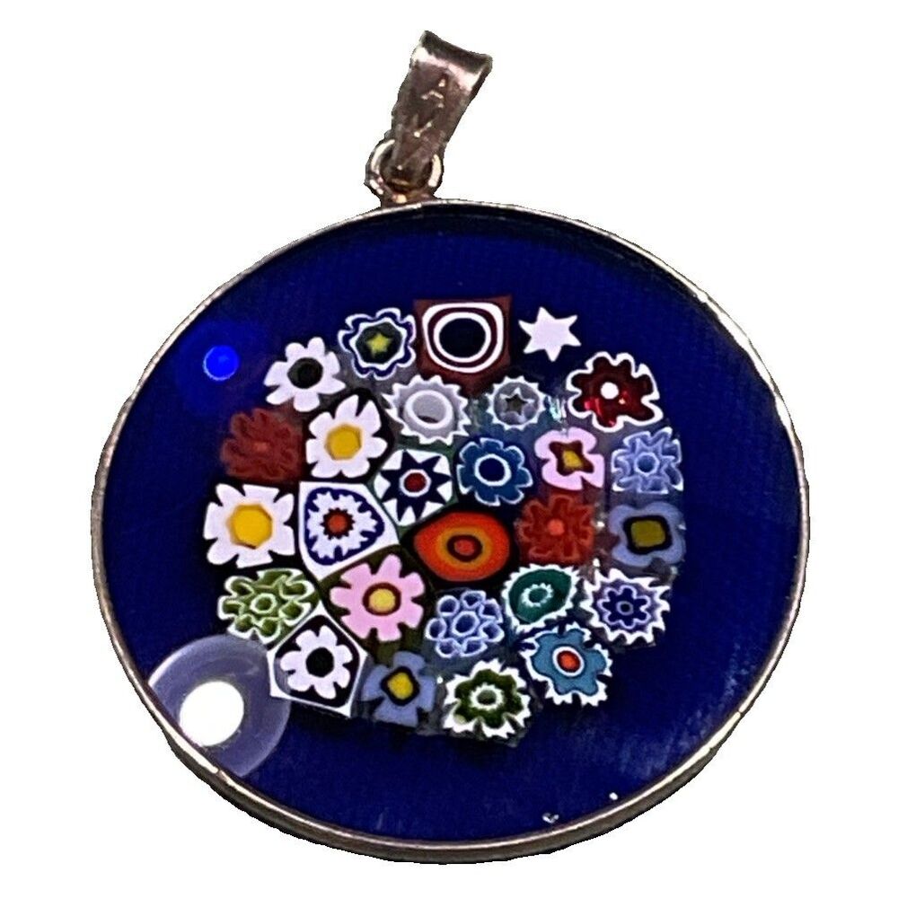 Vintage 925 Antica Murrina Veneziana Millefiori Glass Pendant Chain Not Included
